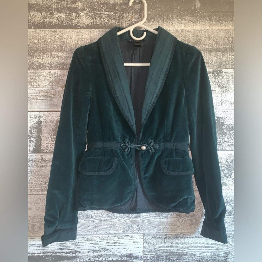 Vintage 00s Marc Jacobs Green Velveteen Blazer Jacket size 2 made in Poland